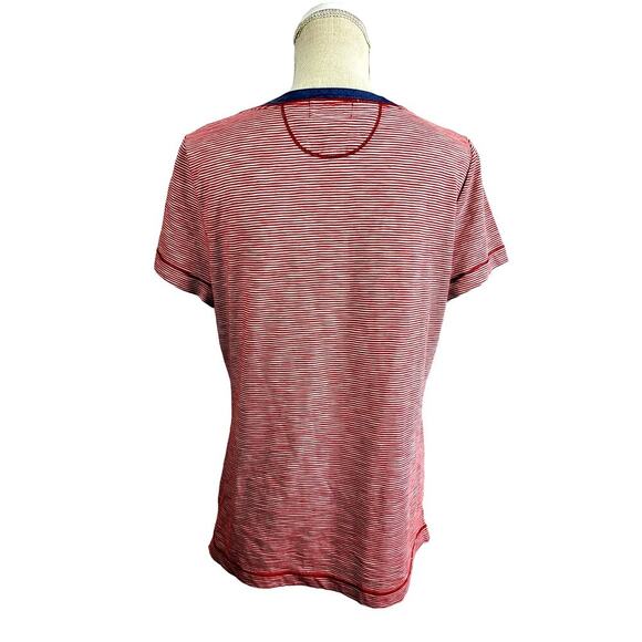 LRL Lauren Jeans Co Short Sleeve Top Nautical Red Cotton Striped Large #696 - Picture 12 of 14